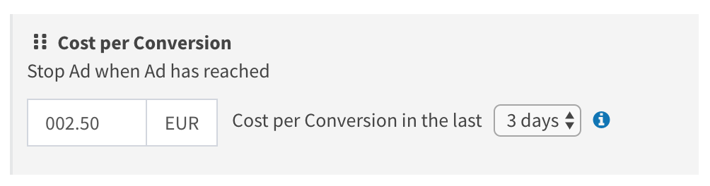 Defining stop condition for the conversion campaign based on cost per conversion
